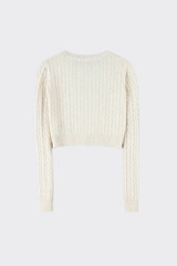Cropped Cable Knit Sweater Beige