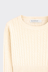 Cropped Cable Knit Sweater Beige