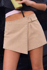 Studded belted skort beige