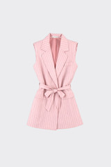 Pinstripe sleeveless blazer with belt pink