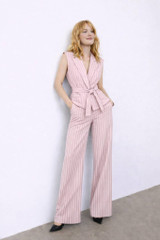 Pinstripe sleeveless blazer with belt pink