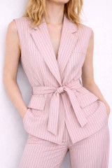Pinstripe sleeveless blazer with belt pink