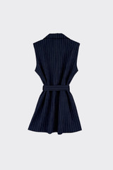 Pinstripe sleeveless blazer with belt blue