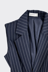 Pinstripe sleeveless blazer with belt blue