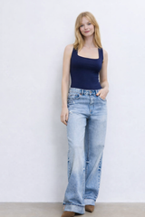 Polyamide bodysuit with square neckline blue