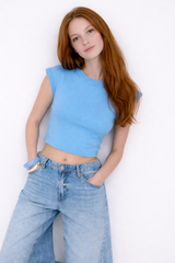 Basic fitted crop t-shirt blue