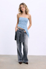 Asymmetrical lace bandeau top blue