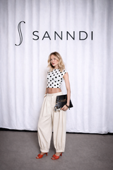 Harem pants with hem tied with button beige