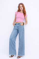Wide leg jeans with diagonal studs