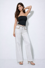 Embroidered wide-waisted trousers