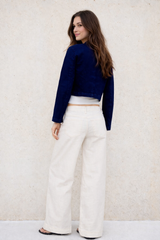 S21 Wide-leg jeans with rhinestones white