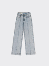 Wide leg jeans with center seams and eyelets