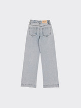 Wide leg jeans with center seams and eyelets