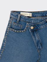 Studded double-button denim shorts