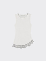 Strappy top with lace trim at the hem