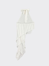 Halter neck top with asymmetrical ruffled hem white