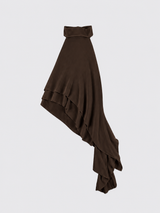 Halter neck top with asymmetrical ruffled hem brown
