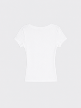 Basic fitted cropped T-shirt with round neck beige