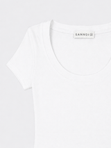 Basic fitted cropped T-shirt with round neck beige