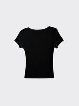 Basic fitted cropped T-shirt with round neck black