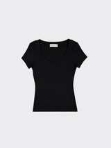 Basic fitted cropped T-shirt with round neck black