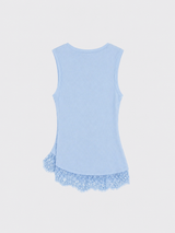 Strappy top with lace trim at the hem light blue