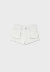 Short denim with front pockets and studs white