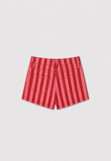 Striped print denim shorts