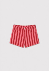 Striped print denim shorts