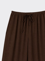 Wide-leg linen effect trousers with adjustable drawstring brown