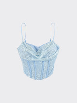 Halter top corset with lace light blue
