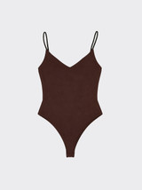 Bodysuit with straps V-neck brown