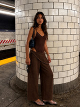 Bodysuit with straps V-neck brown
