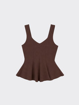 Structured peplum top brown with v neck