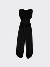 Jumpsuit with shoulder pads and gathered waist black