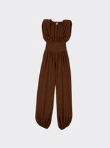 Jumpsuit with shoulder pads and gathered waist brown