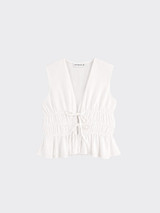 Pleated top with ties in front white