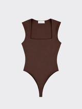 Polyamide bodysuit with square neckline brown