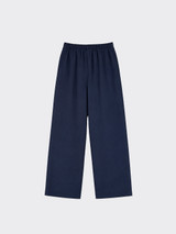 Fluid wide leg linen effect pants dark blue