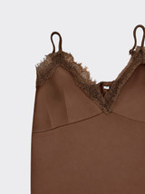 V-neck lace top brown