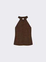 Halter qipao top brown