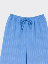 Linen-effect trousers with glitter stripes dark blue