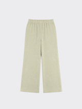 Wide leg linen pants with elastic at back green