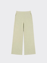 Wide leg linen pants with elastic at back green