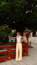 Wide leg linen pants with elastic at back yellow