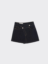 Asymmetric Denim Mini Skirt Dark Blue