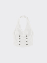 Halter crop top with buttons in twill White