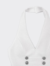Halter crop top with buttons in twill White