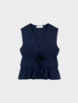 Pleated top with ties in front dark blue