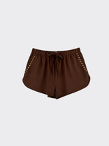 Micro shorts with studs on the sides brown
